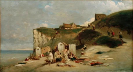 Badende vrouwen aan zee bij Dieppe